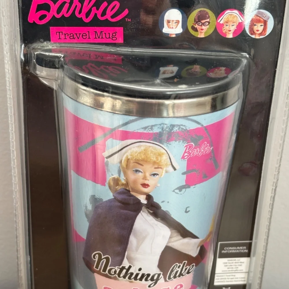 NEW BARBIE Travel Mug Nothing Like A Dose Of Retail Therapy Tumbler Cup 2009